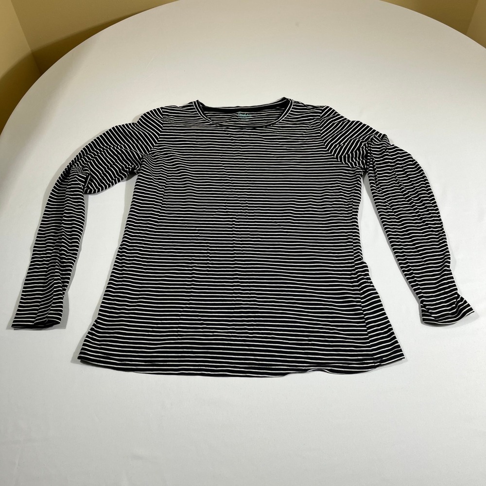 Boden Striped Top Women Size 12 Black White Long Sleeve Modal Cotton Crew Neck